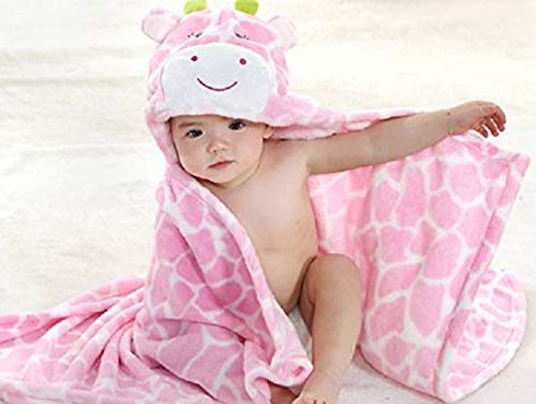 Vauwmsr Baby Hooded Blanket, Ultra Soft Warm Newborn Infant Swaddle Wrap Bath Shower Towel, 25.6" x 39.4", Pink