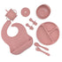 10 Item Pink Baby Feeding Starter Set - Silicone Eco-Friendly Baby Led Weaning Supplies, Suction Bowls, Divided Plates,