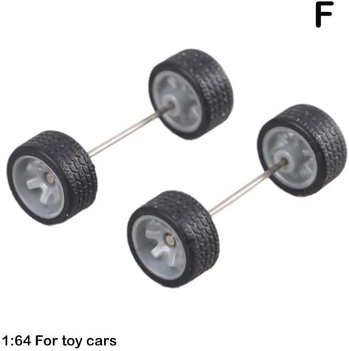 1 Pair Alloy Wheels Rims Tires Set 1:64 Scale, Rubber Tires for Model Alloy and Accessories, Wheels and Tires