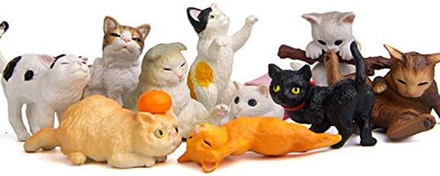 10 Pcs Kawaii Miniature Cat Figurines, Character Toy Cake Toppers, Mini Cat Animal Figures Collection