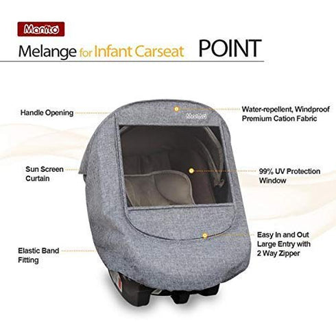 Manito Melange Infant Car Seat Weather Shield Universal-Fit, Clear Window, Windproof, Water-Repellent, Premium Baby Car