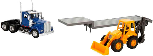 NewRay 1:43 W900 1/43 Trailer Kenworth with Backhoe Loader Scale Replica