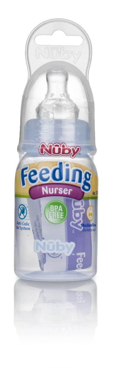 1 Count (Pack 1), Nuby Standard Neck Tinted Feeding Nurser, of Colors May Vary