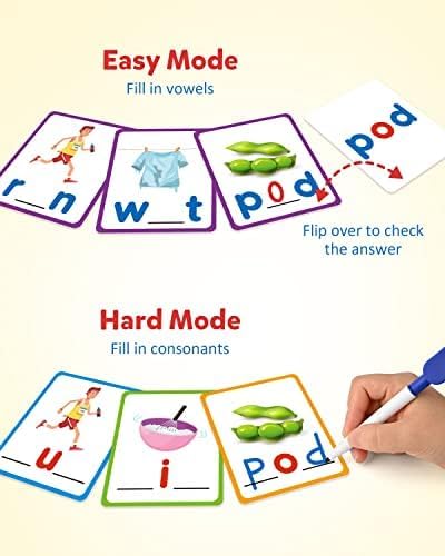 Coogam CVC Sight Words Flashcards, Short Vowel Spelling Game, Montessori Educational Writing Reading Toy Gift