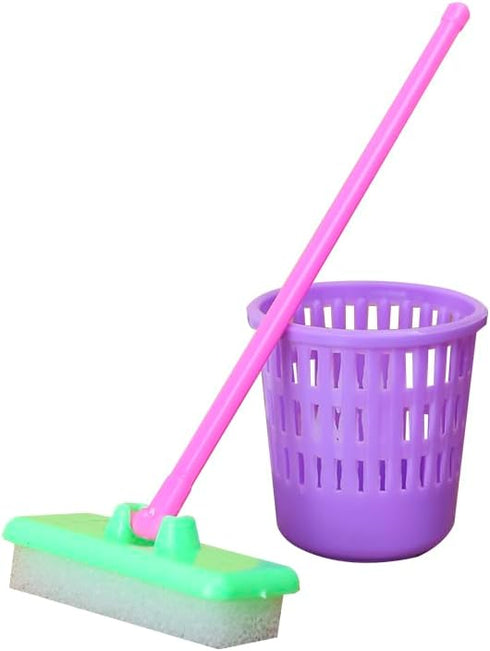 Set 7-11.5 inch E-TING Miniature Mop Dust Pan, Brush, Broom, Plastic Bucket Doll Housework Cleaning Supplies Tools