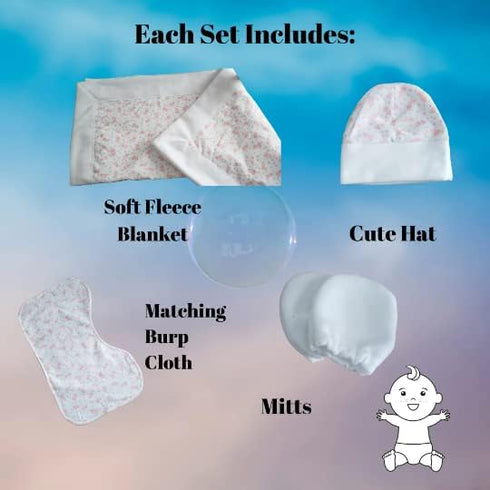 Set Soft Flannel Elephant Blanket with Matching Hat, Mitts, and Burp Cloth Perfect for All Genders