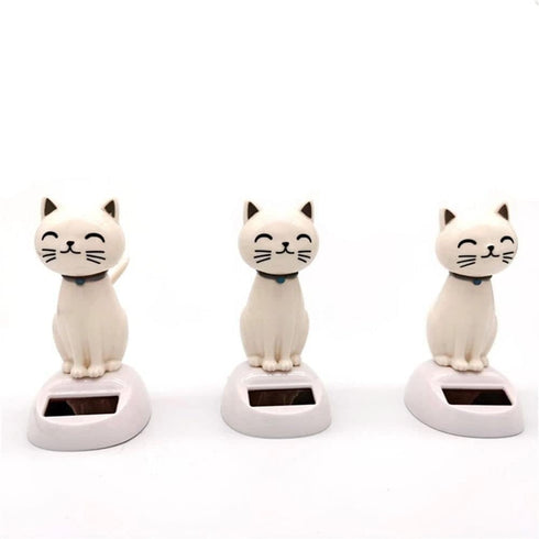 White Cat Solar Powered Decor - Cute Swing Animal Dancing Dolls, Car Dashboard Ornament, Solar Shaking Cat Desktop