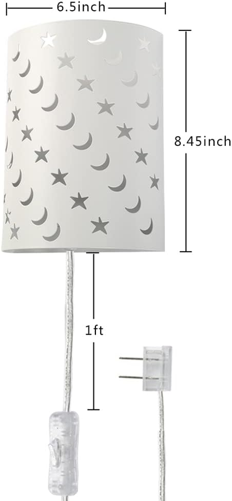 AizzKry 6FT E26 Bulb) Plug In Wall Sconce Stars and Moons Kids Wall Lamp, Nursery Baby Room Wall Light with Plug