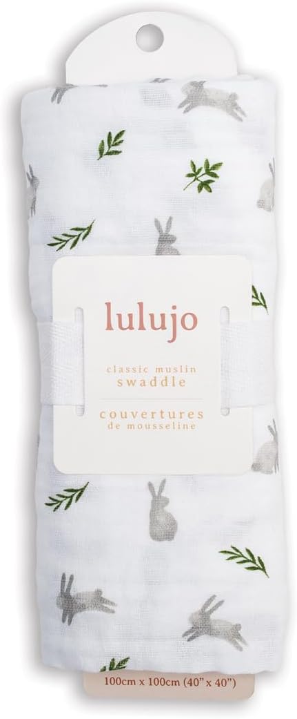 lulujo Baby Swaddle Blanket Unisex Softest 100% Cotton Muslin Swaddle Blanket Neutral Receiving Blanket for Girls & Boys| 40in x 40in| Baby Gift| Bunnies by lulujo