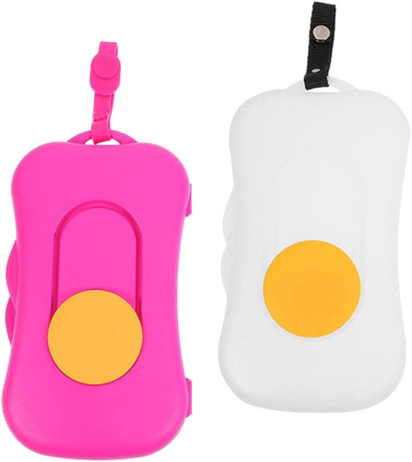 HAKIDZEL Portable Wipe Dispenser Silicone Button 2-Pack Travel Wipe Holder Refillable Outdoor Tissue