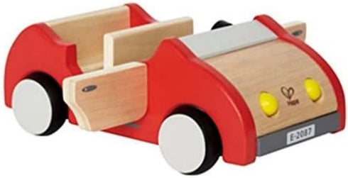 Hape Wooden Dollhouse Family Car - Red Push Vehicle Accessory for Doll House Furniture Set, L: 8.9, W: 3.5, H: 5.1 inch