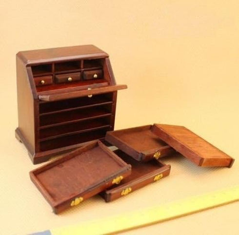 EatingBiting 1:12 Dollhouse Miniature Wooden Drawer Cabinet, Exquisite Handmade Doll Furniture Set