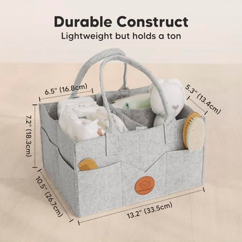 Keababies Baby Hair Brush and Baby Diaper Caddy Organizer - Brush with Soft Goat Bristles - Large Nursery Organizer