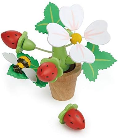 3+ Tender Leaf Toys - Strawberry Flower Pot - Indoor Garden Pretend Play with Magnetic Bumblebee, Removable Leaves