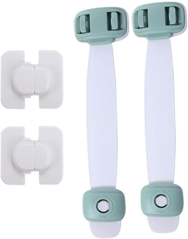 4 Pack Child Safety Strap Locks for Cabinets, Drawers, Toilet, Fridge, Adhesive Toddler Safety Lock for Kitchen
