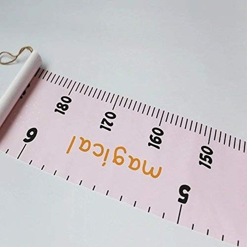 Kids Growth Chart, Wood Frame Fabric Canvas Height Measurement Ruler, 7.9 x 79in, Pink - Cloud