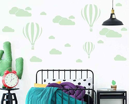 Giant Removable Vinyl 3D Hot Air Balloons with Clouds Wall Decals, DIY Nursery Decor for Kids Bedroom Art (White) D952