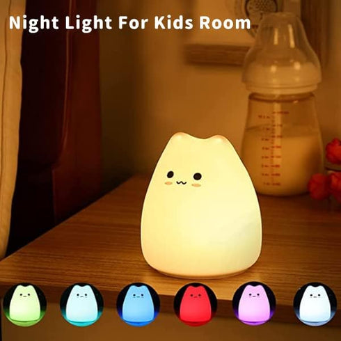 ZKLiLi Cat Night Light for Kids - Cute Squishy Silicone Cat Touch Lamp, Portable Gift for Nursery