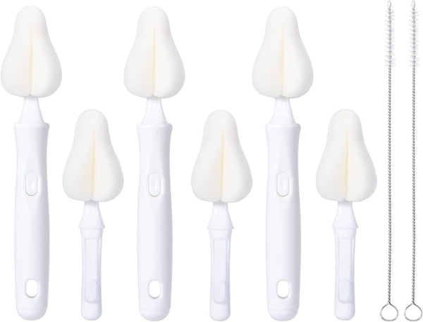 8 Pcs Sponge Nipple Bottle Brushes, Baby Bottle Brush with Nipple Cleaner and Straw Brushes