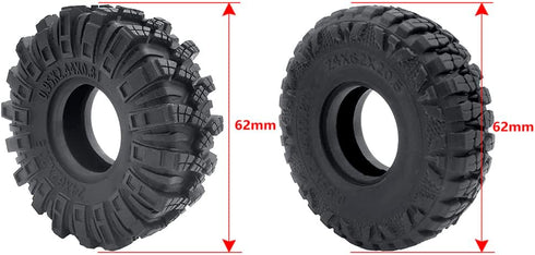 RCLIONS 4PCS Rubber Micro 1" RC Wheel Tires 62mm for 1/24th Axial SCX24 Deadbolt, C10, JLU CRC, Bronco RC Crawler