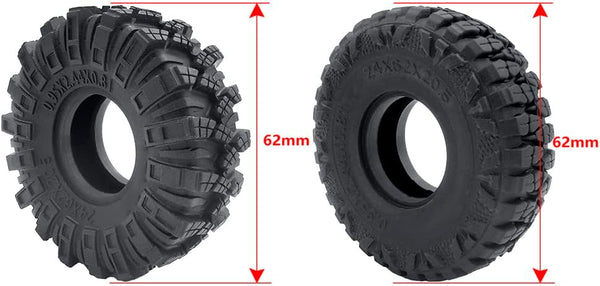 RCLIONS 4PCS Rubber Micro 1" RC Wheel Tires 62mm for 1/24th Axial SCX24 Deadbolt, C10, JLU CRC, Bronco RC Crawler