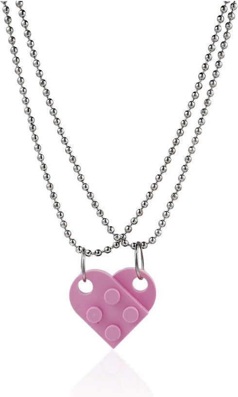 Caiyao Multicolor Heart Peach Puzzle Couple Necklace Bricks Puzzle Assembled Pendant Necklace Love