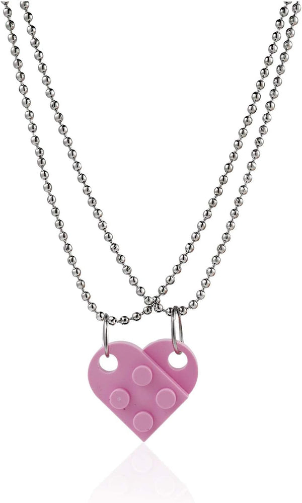 Caiyao Multicolor Heart Peach Puzzle Couple Necklace Bricks Puzzle Assembled Pendant Necklace Love
