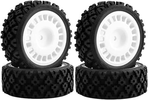 4Pcs Rubber Tire Plastic Wheel Tyre - Upgrades Parts Accessories for Tamiya XV-01 XV01 TA06 TT-01 TT-02 PTG-2 RC Rally