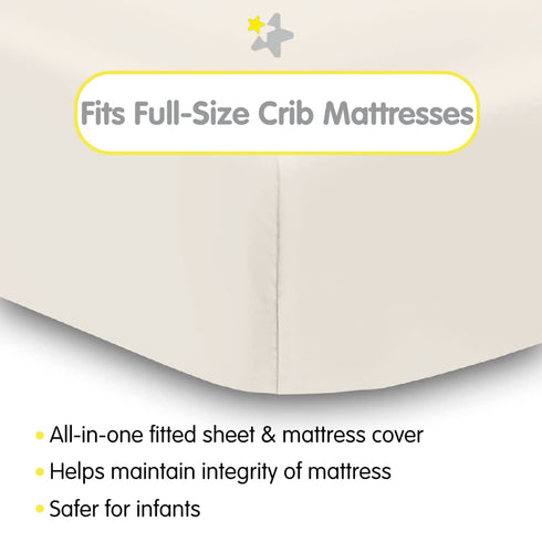 52" 28"/132 71 cm (2-Pack) BreathableBaby All-in-One Fitted Sheet & Waterproof Cover, for x x Crib Mattress, Ecru