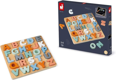 Janod - Sweet Cocoon Wooden Alphabet Learning Puzzle - Alphabet Learning - Stylish Stand-Up Letters - Enhances Language