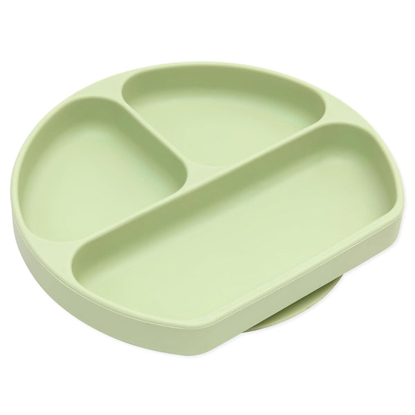 Bumkins Toddler Suction Plate - Divided Grip Dish for Baby Led Weaning, Platinum Silicone