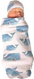 Newborn Baby Shark Print Sleeping Bag & Hat Cap, Baby Receiving Blanket Set (Whale, 0-12 Months)
