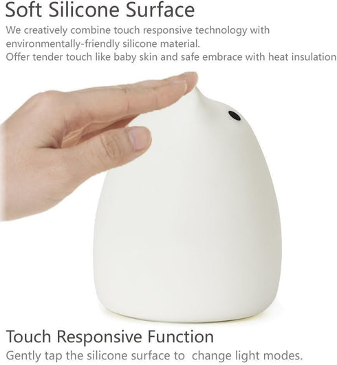 7-Color WoneNice Cute Kitty Night Light, Rechargeable Silicone Cute Lamp with Warm White & Breathing Modes, Touch