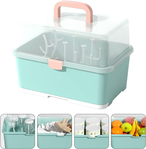 Baby Bottle Drying Rack - 1Pc Container with Cover and Easy-Carry Handle for Bottles and Cups