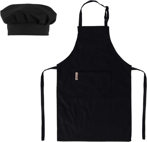 Kids Adjustable Apron and Chef Hat Set for Boys and Girls, Cooking Baking