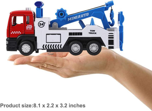 haomsj Toy Tow Truck - Pull Back Miniature Carrier Truck for Boys and Girls with Lights and Sound