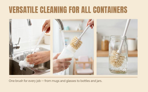Bottle Brush Cleaner,Long Plastic Handle,Soft Bristle&Non-Scratch,Cleans and Scrubs Hard to Reach Coffee