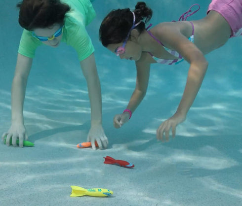 Wahu Dash Divers Pool Diving Toy Set, 5" Diving Sticks and 4-Piece Underwater Torpedoes for Kids