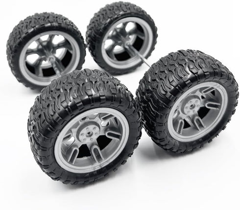 URIMPAVIDO 4PCS 60mm Toy Car Wheel Toy Car Rubber Tire Wheels with Shaft Round Rod Axles for RC Car Truck Robot DIY