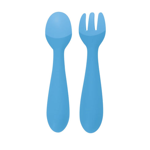 Nuby Silicone Easy Grip Fork & Spoon Set, BPA Free, 12+m in Blue by Nuby