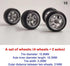 Sliver Wheels Rims Tires Set - Alloy 1:64 Wheels, Scale Alloy Wheels with Rubber Tires, Model Alloy Accessories