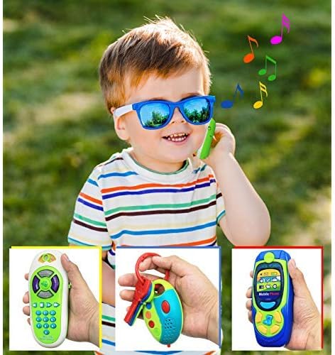 Click N' Play Pretend Play Cell Phone, TV Remote & Car Key Accessory Playset for Kids, Set of 3 with Lights & Sounds
