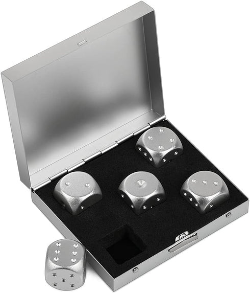 DS.DISTINCTIVE STYLE Aluminum Alloy Dice, 5 Pieces 16mm Portable Metal Dices with Case, 6 Sided for Party Game