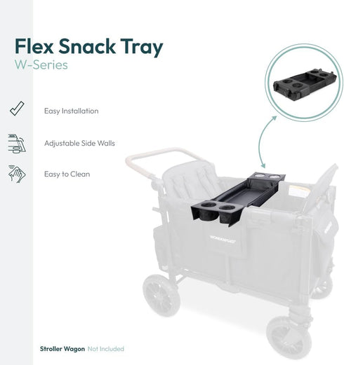 W4 WONDERFOLD Flex Snack Tray for Stroller Wagon with Convertible Cup Holders & Adjustable Sidewalls to Maximize Space