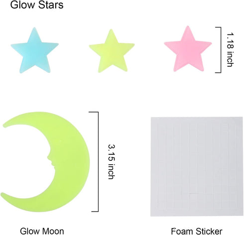 Aivwis 200Piece 3D Glow in the Dark Stars for Ceiling, Luminous Star and Moon Wall Stickers for Kids Bedroom & Nursery