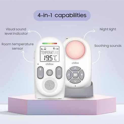CHILLAX 360 4-in-1 6.0 Baby Audio Monitor | Digital Baby Monitor with Night Light, Sound Machine, Temperature Sensor