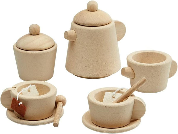 PlanToys Non-Toxic Wooden Tea Set - Play Kitchen Pretend Play Toys for Kids and Toddlers