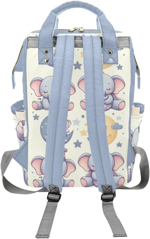 NZOOHY Mommy Backpack Cute Elephant Personalized Diaper Bag with Name Large Capacity Bag Multi-Function Travel for Mom