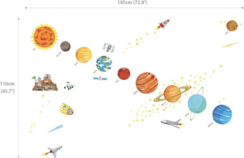 DECOWALL SG2-1501 The Solar System Kids Wall Stickers - Peel and Stick Removable Decals for Nursery