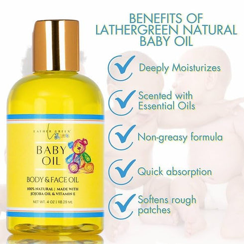 Lather Green 4 oz Gentle Embrace Baby Oil - Hydrating & Soothing for Sensitive Skin